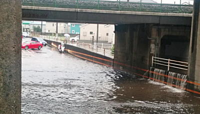 冠水した道路（アンダーパス）