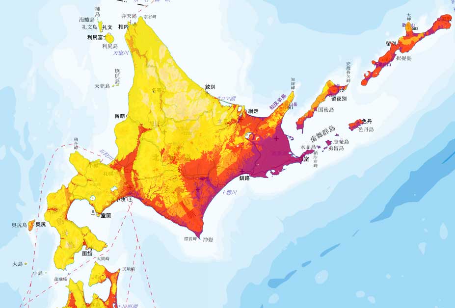 北海道の地震発生確率（地図）