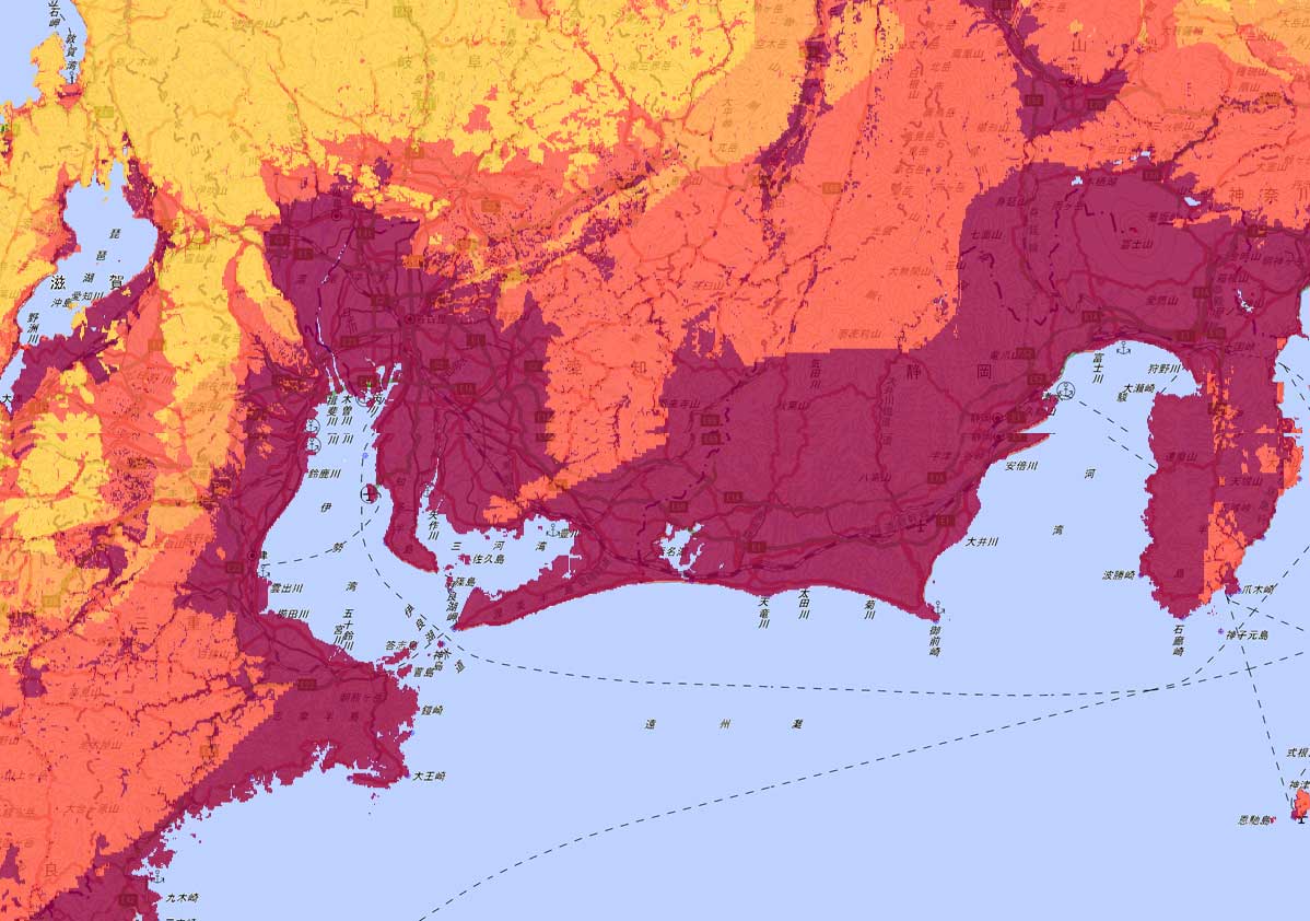 東海地方の地震マップ
