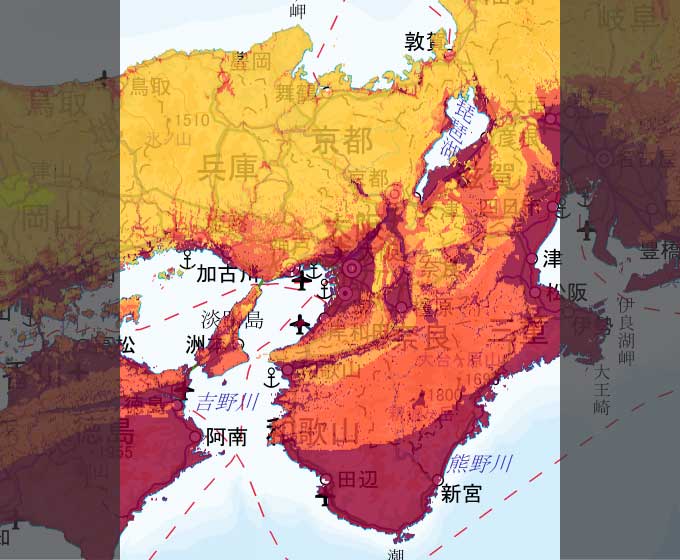 近畿地方の地震発生確率（地図）