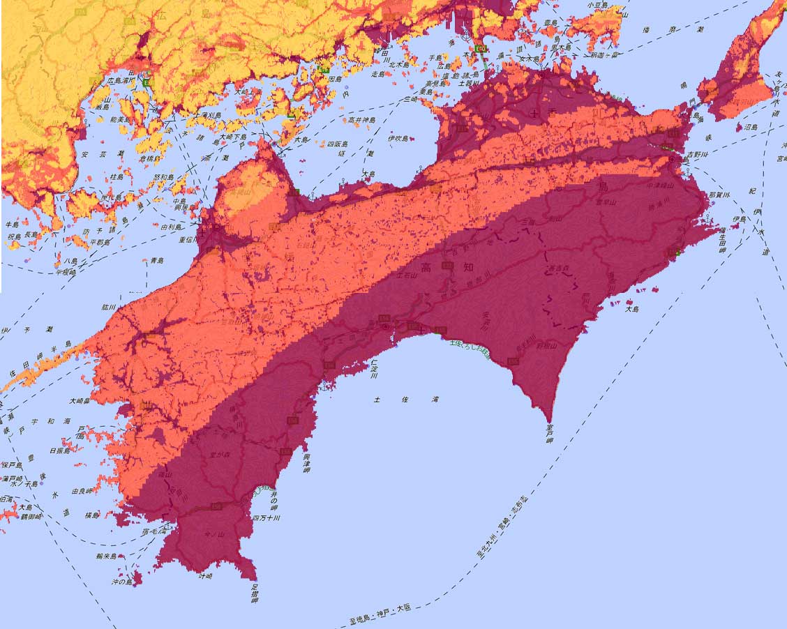 四国の地震発生確率（地図）