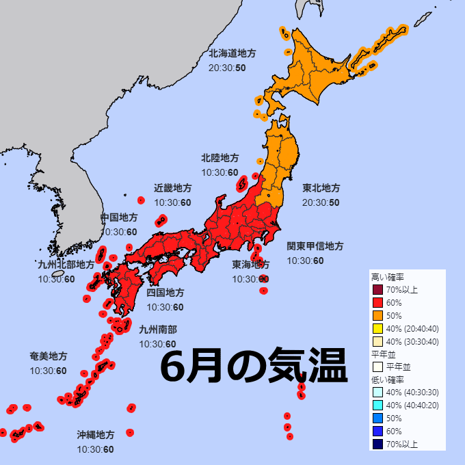 5月の気温予想 2026年6月の気温予想