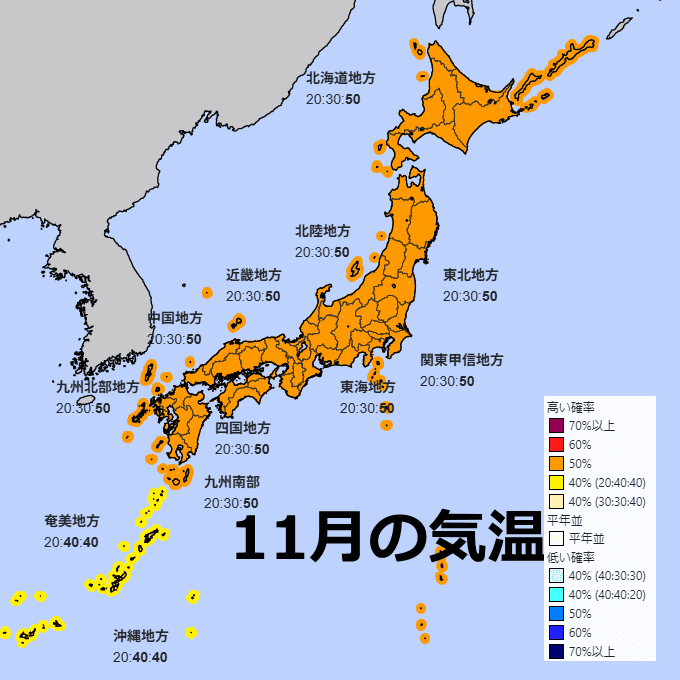 11月の気温予想 2026年11月の気温予想