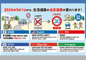 多言語チラシ 生活道路の制限速度が30km/hになります。(多言語チラシ)