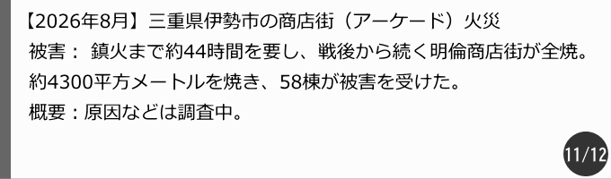 三重県伊勢市の商店街(アーケード)火災 三重県伊勢市の商店街(アーケード)火災